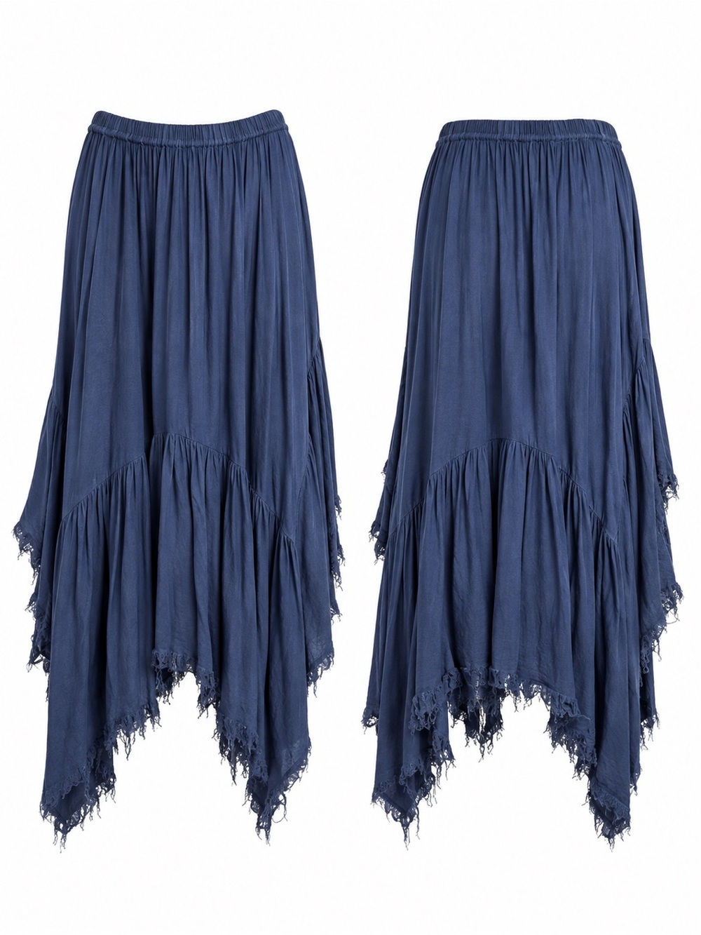 Free People FP One Clover Maxi Skirt M Blue Asymmetrical Handkerchief Raw Hem